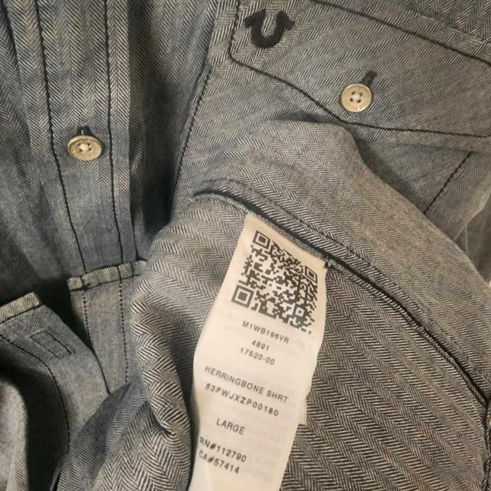 True Religion Slim Herringbone Button Down Long Sleeve Shirt Mens Large